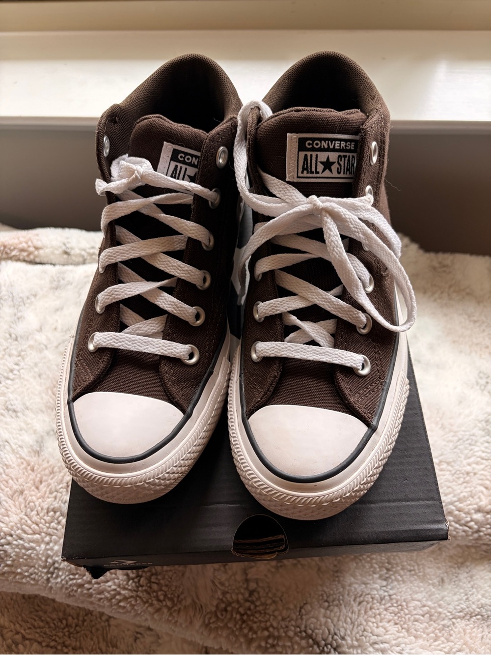 Converse Brown Canvas Midrise Sneakers with White Accents